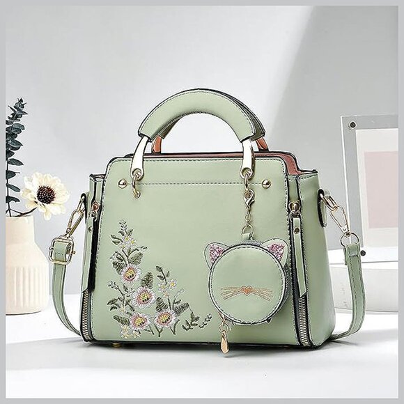 Fashion Purses and Handbags for Women Green Flower - Picture 5 of 5